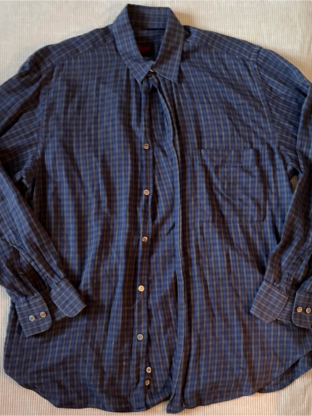 Brioni Navy and Black Plaid Button-Down Shirt